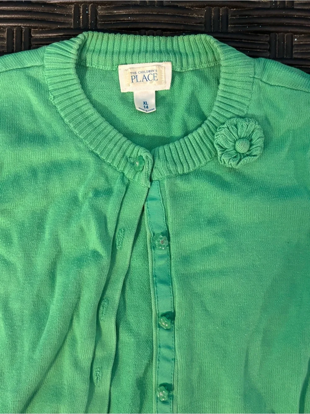 Girls The Children's Place Mint Green Flower-Accent Cardigan